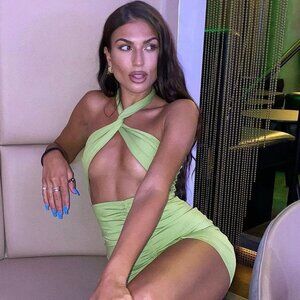 Beginning Boutique Mia Cross Neck Dress Green